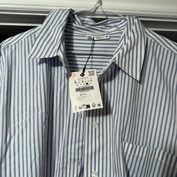 Zara oversized Blue PJ Striped Shirt - Picture 4 of 5